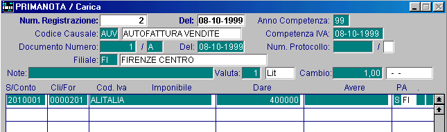 Prima Nota Autofattura Esempio
