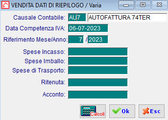 Vendita dati di Riepilogo