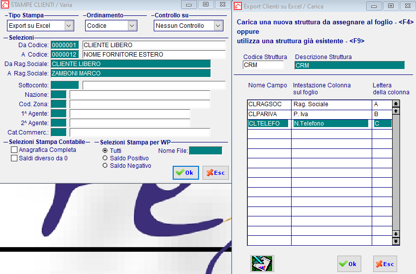 Esporta su Excel